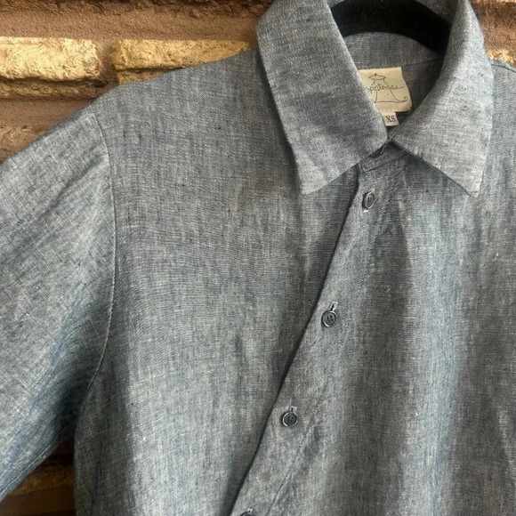 Spirithouse Denim Chambray 100% Linen Asymmetrical Tunic Blouse Size XS - Picture 6 of 8